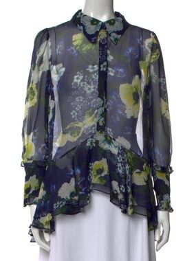 ERDEM Floral 🌼 Button-Up Collared Blouse